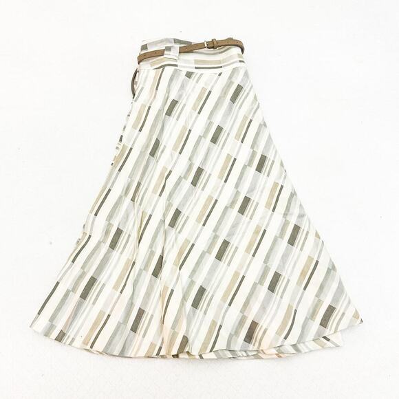 Akris Punto Plaid Geometric Linen A Line Skirt Belted Size 12 - Picture 1 of 8